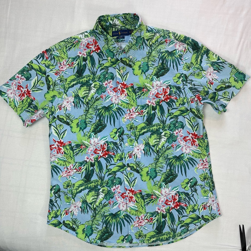 Blue Tropical Floral Short-Sleeve Shirt